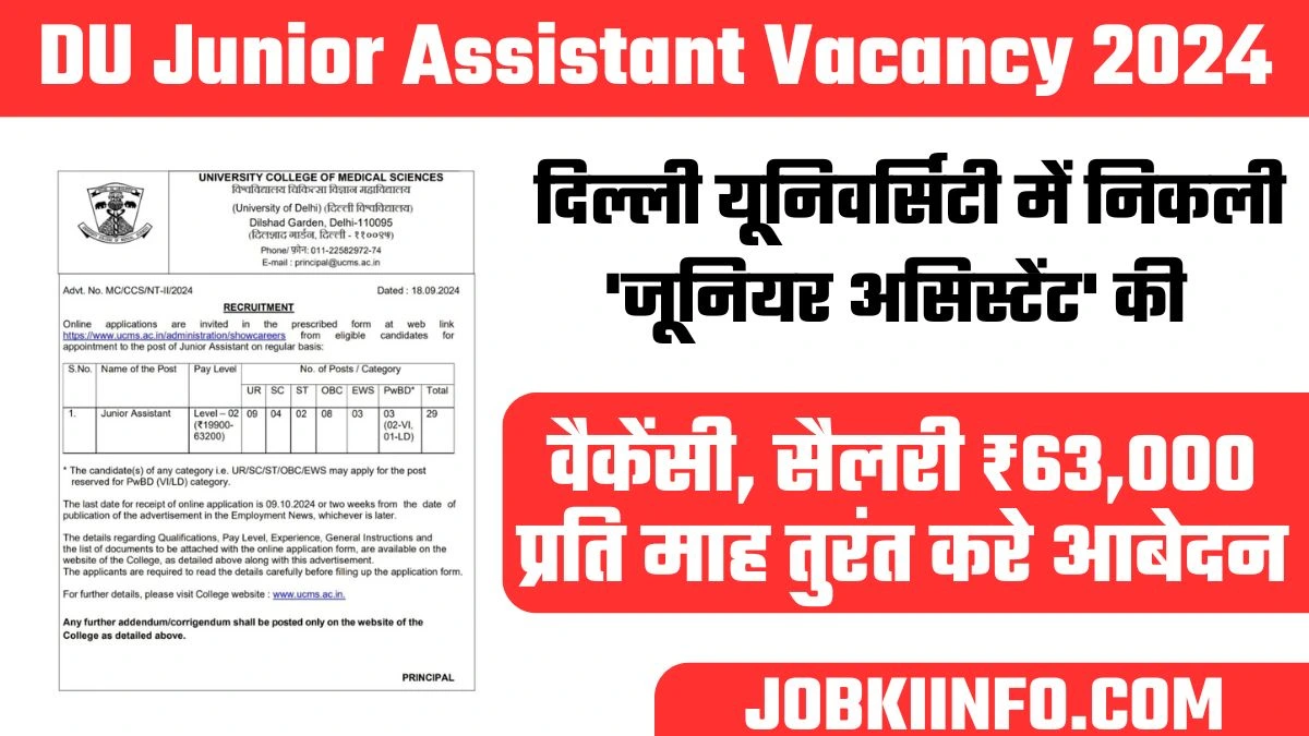 DU Junior Assistant Vacancy 2024